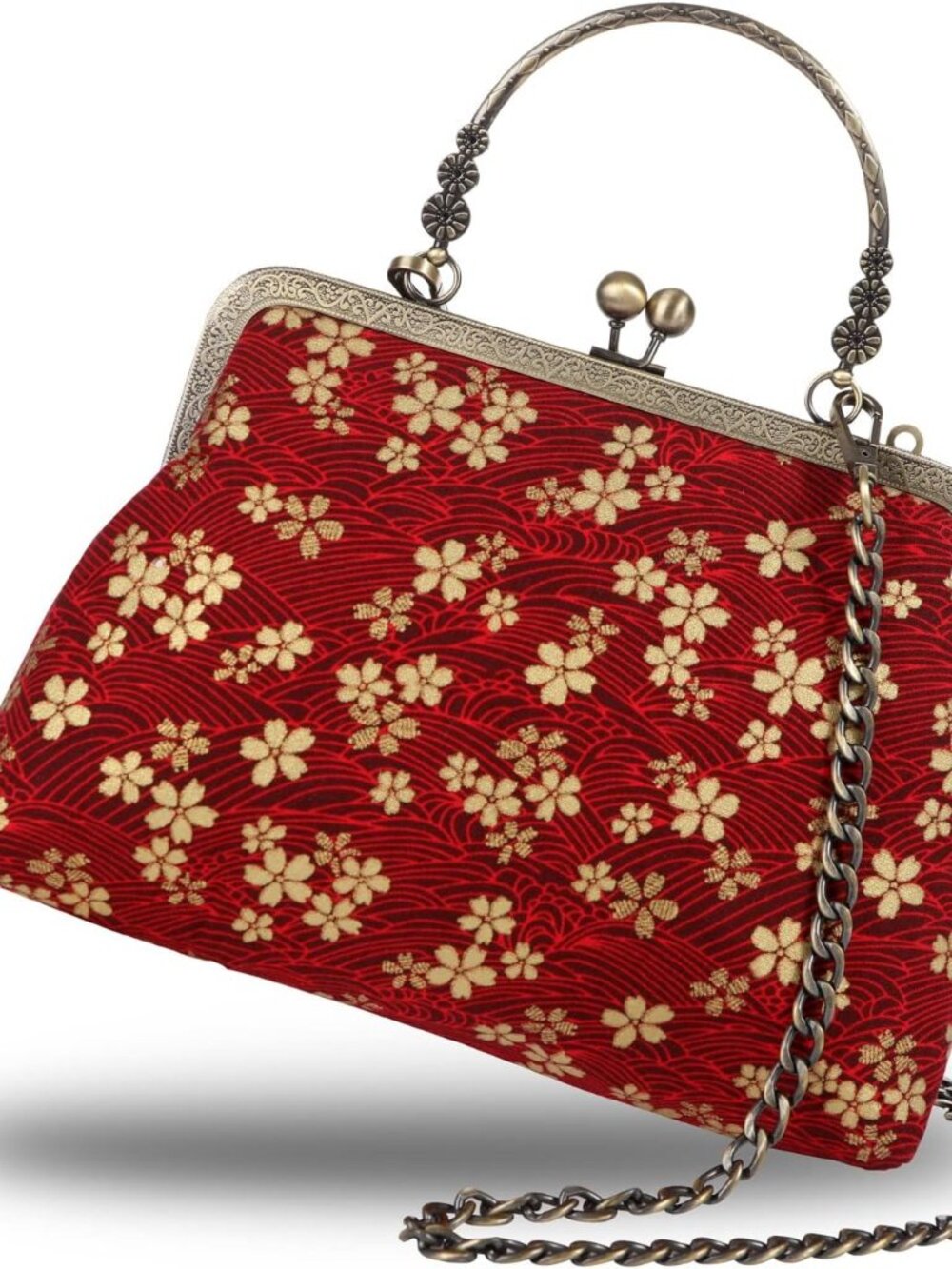 Floral Top-Handle Handbag, Kiss Lock Evening Bag for Women, Vintage Handbag